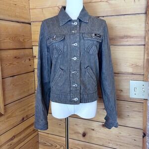 Vintage Belize Denim Jacket Medium Grey Y2K Skater Grunge Cropped Etnies